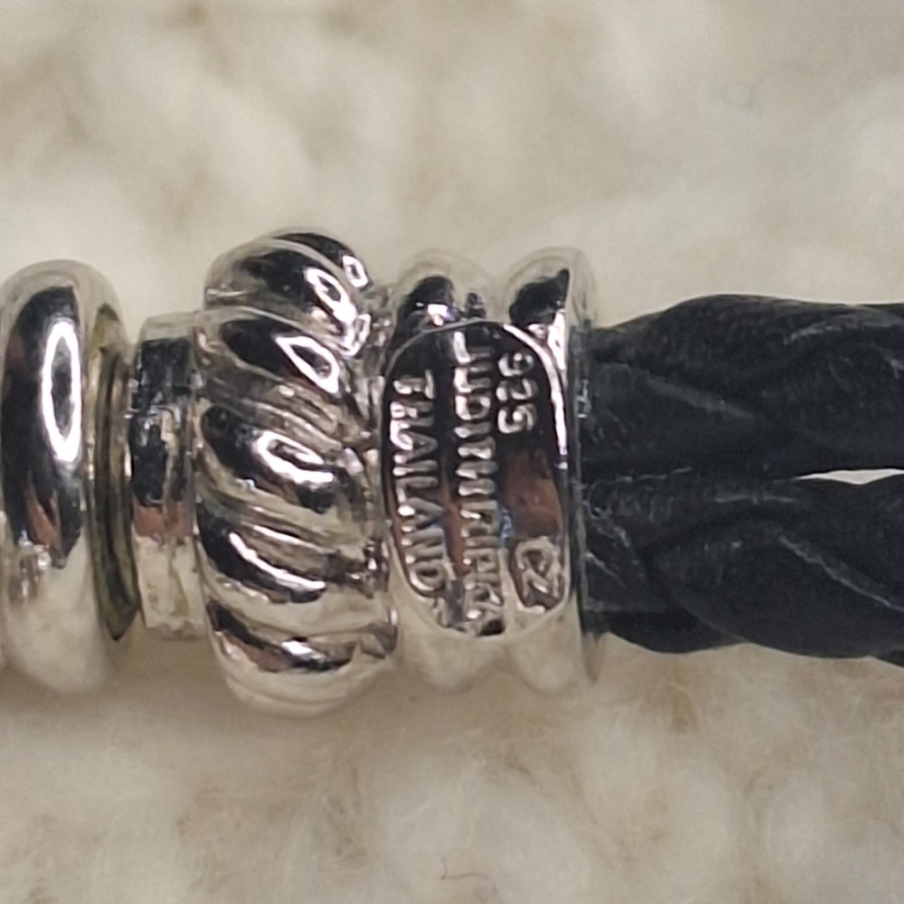Judith Ripka Sterling Heart Charm Bracelet, Leather Band & Cubic Zirconia - Picture 3 of 12